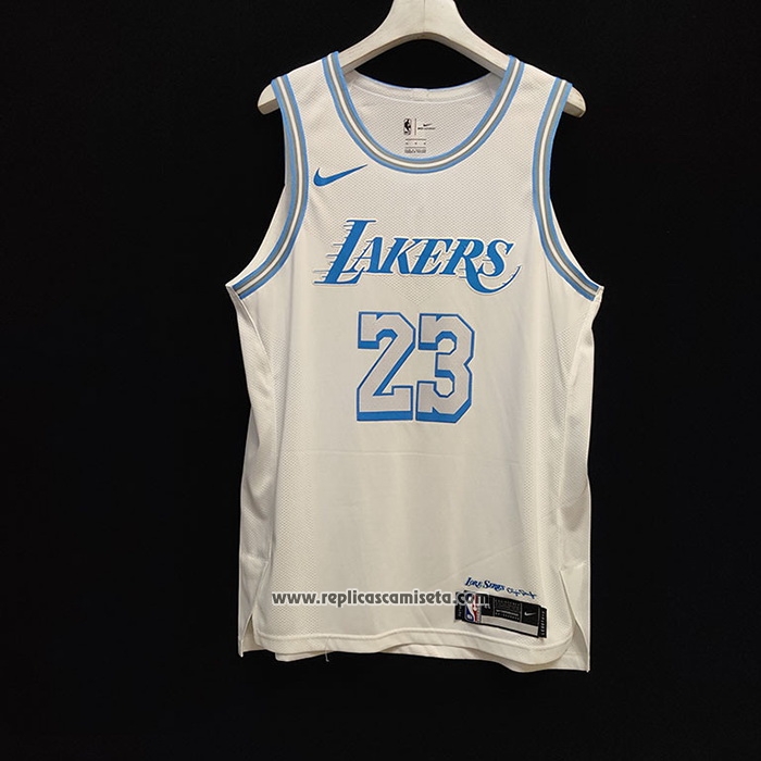 Camiseta Los Angeles Lakers LeBron James #23 Ciudad Autentico 2020-21 Blanco